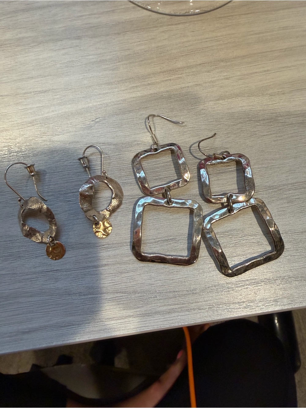 2 pairs Silver-Tone Hammered Geometric Drop Earrings